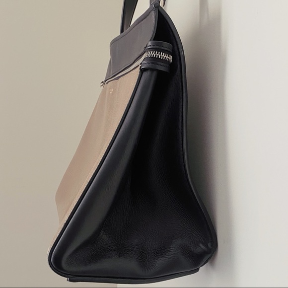 Celine Edge Phoebe Philo Taupe Tan Black Leather Shoulder Tote Bag Italy - Picture 8 of 11